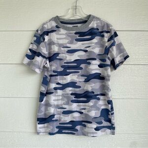 GYMBOREE Camo Short-Sleeve Shirt Boys Size 7-8 100% Cotton Blue Gray White EUC